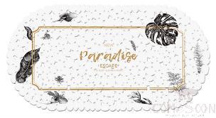 69X35 Printed Bath Mat-Black Banana Leaf