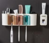 Wall-Mounted Three-Tier Toothbrush Holder (With Toothpaste Squeezer),PP,5.5*6.5*11cm