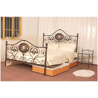 Iron bed, bedside table