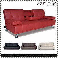 Faux Leather Sofa Bed with Fold Down Table