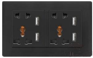 Double 5 pole multi-function socket+ four USB