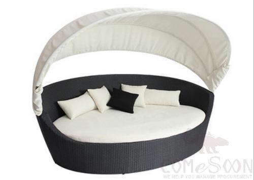 Outdoor lying bed-186cm,PE rattan + metal frame + waterproof cloth + high-density sponge + waterproof cloth canopy,186*140*160cm