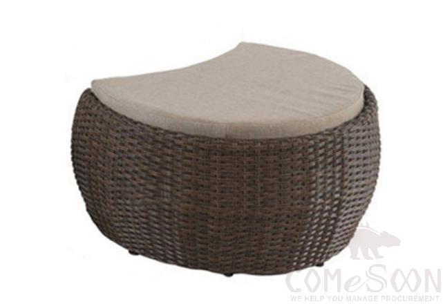 Outdoor rattan footstool,bold metal frame + PE rattan + high resilience sponge + non-slip rubber pad,φ59*32cm