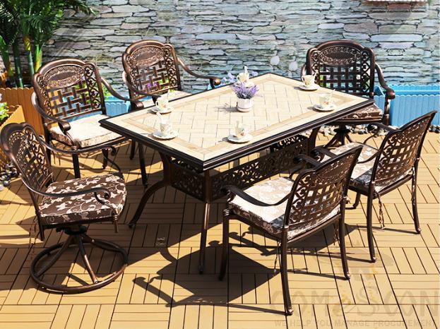 Cast aluminum outdoor tables and chairs-chair*6+table*1