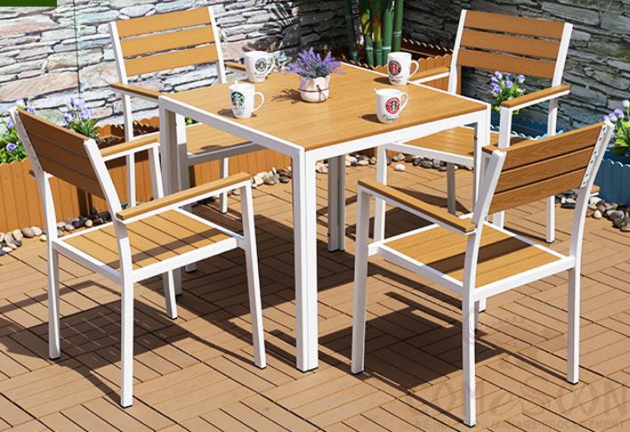 Outdoor plastic wood table and chair-chair*4+table*1