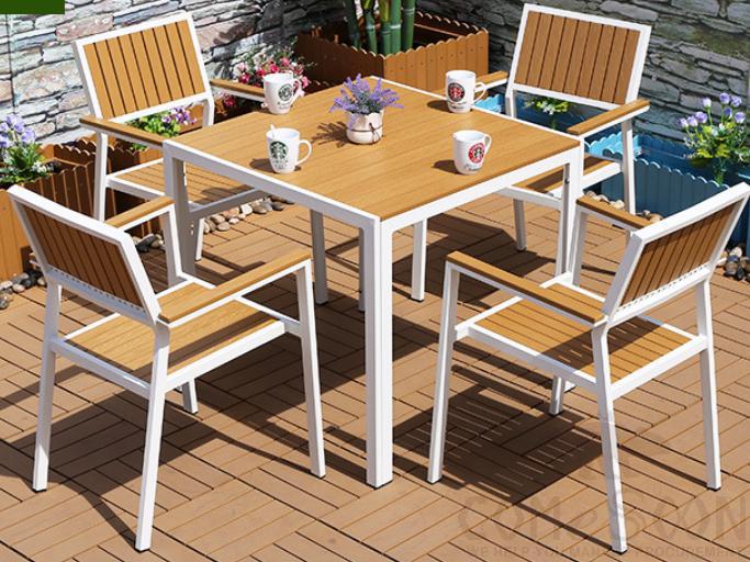 Outdoor plastic wood table and chair-chair*4+table*1