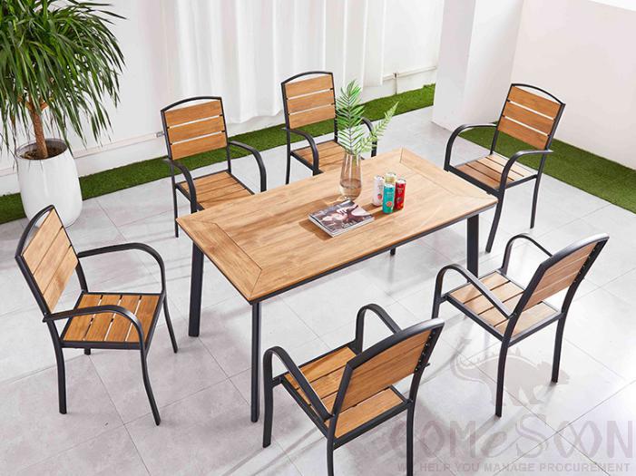 Outdoor plastic wood table and chair-chair*6+table*1