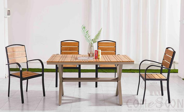 Outdoor plastic wood table and chair-chair*4+table*1