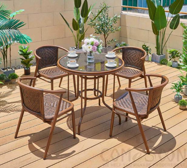 Outdoor plastic wood table and chair-chair*4+table*1