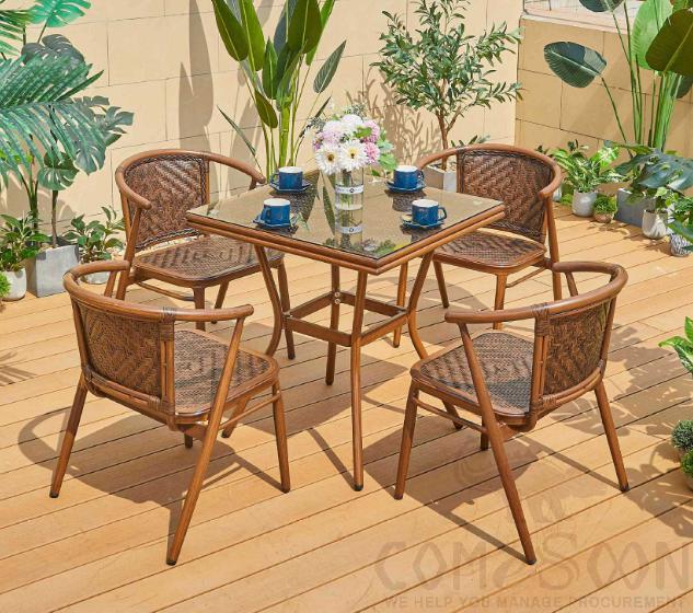 Outdoor plastic wood table and chair-chair*4+table*1