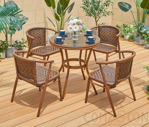 Outdoor plastic wood table and chair-chair*4+table*1