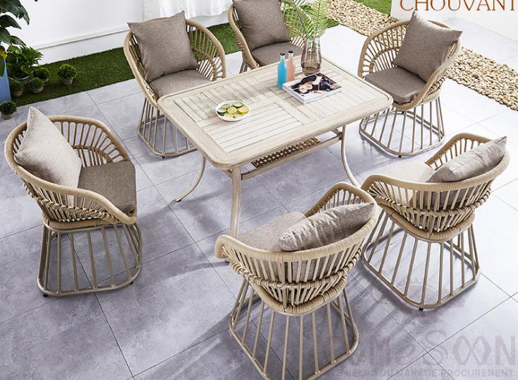 Outdoor plastic wood table and chair-chair*6+table*1