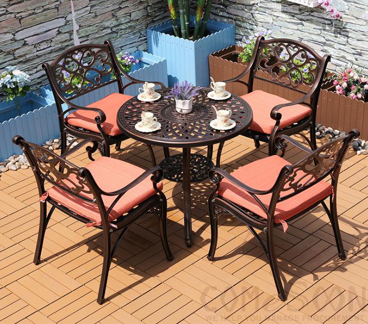 Outdoor cast aluminum tables and chairs