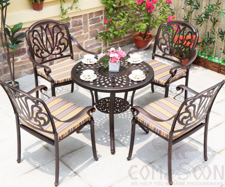 Outdoor cast aluminum tables and chairs