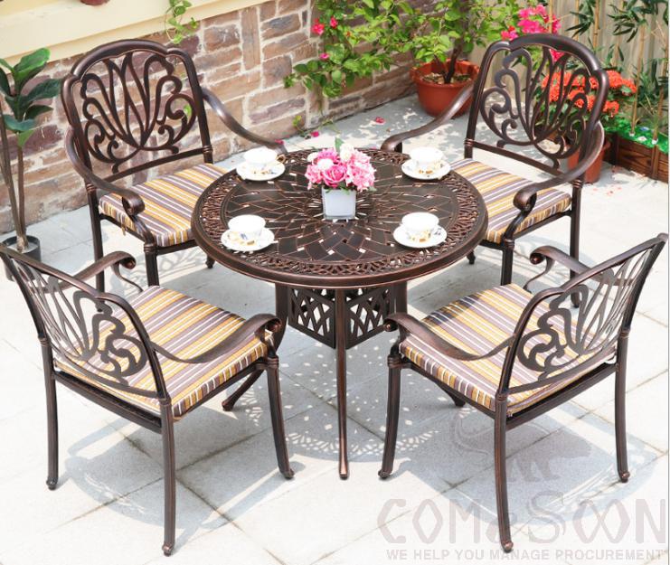 Outdoor cast aluminum tables and chairs