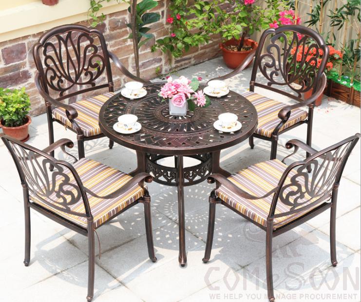 Outdoor cast aluminum tables and chairs