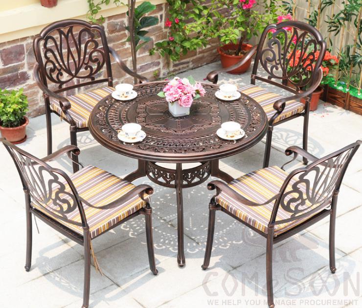 Outdoor cast aluminum tables and chairs
