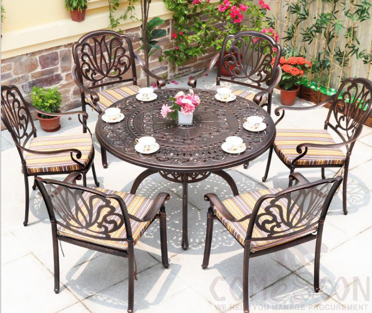 Outdoor cast aluminum tables and chairs