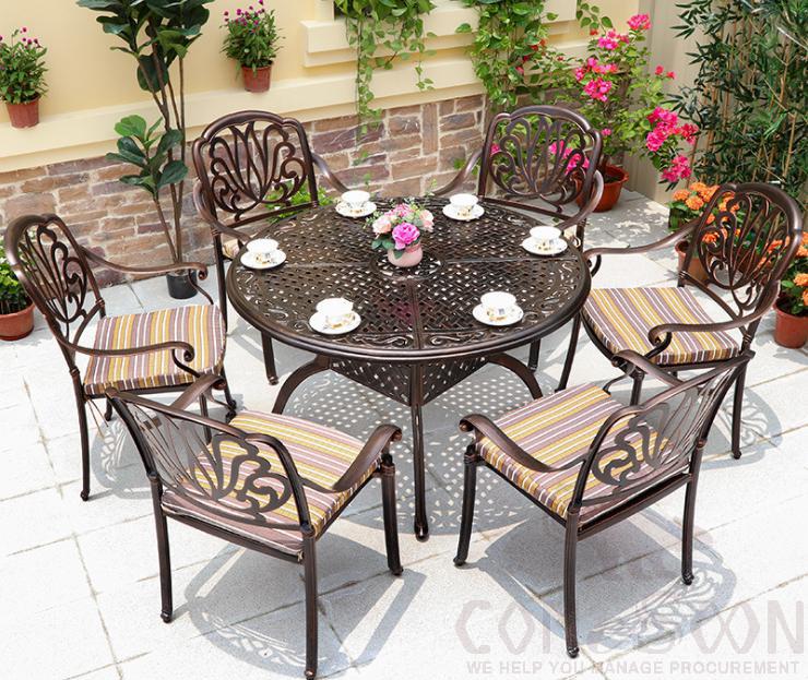 Outdoor cast aluminum tables and chairs