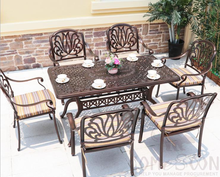 Outdoor cast aluminum tables and chairs