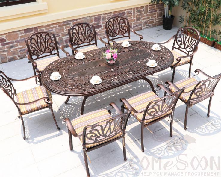 Outdoor cast aluminum tables and chairs