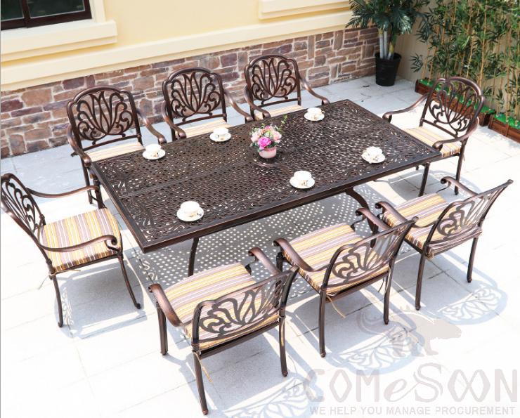 Outdoor cast aluminum tables and chairs