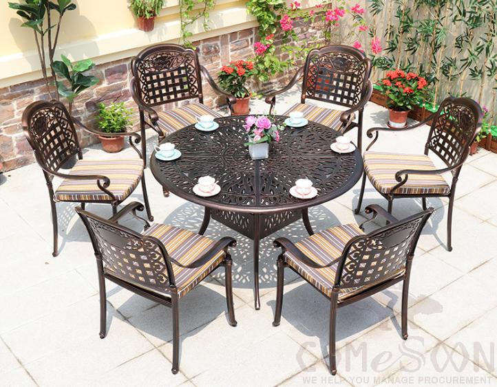 Outdoor cast aluminum tables and chairs