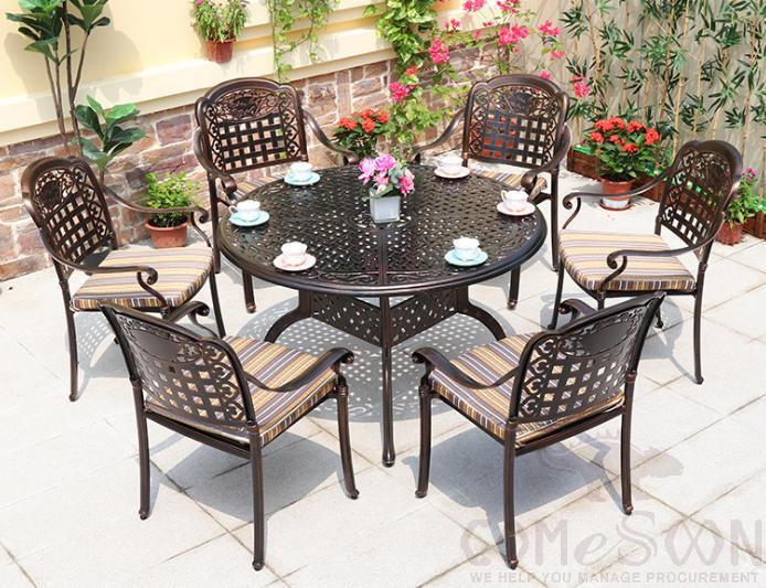 Outdoor cast aluminum tables and chairs