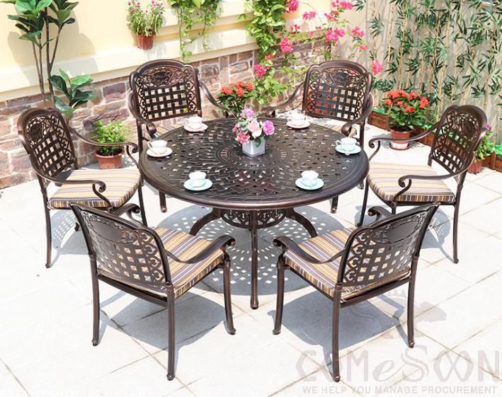 Outdoor cast aluminum tables and chairs