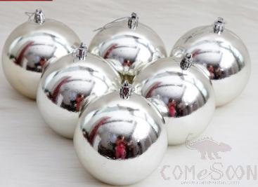 10Cm Silver Shiny Ball 6 Pcs Set