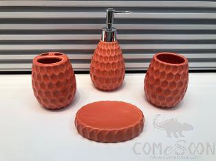Ceramic Monochrome Four-Piece Set-Orange Red