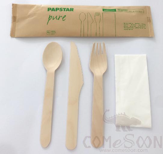 Disposable Wooden Cutlery Kit 4pcs/set，16cm
