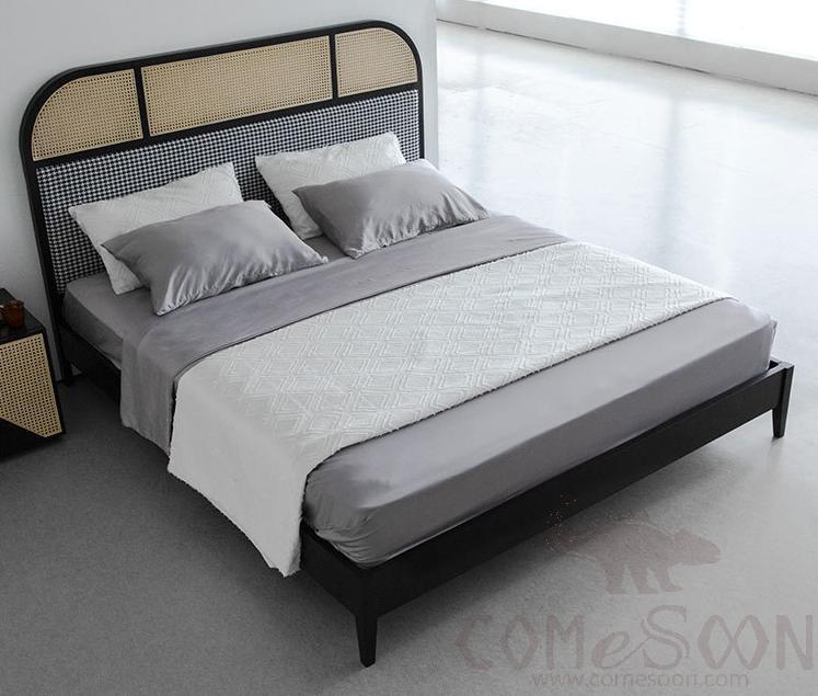 Rattan solid wood bed frame-180*200cm