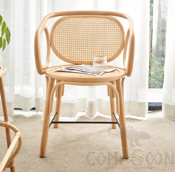 Rattan woven solid wood dining chair-45*45*76cm