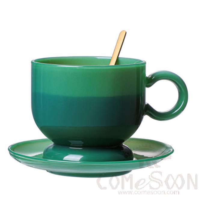 Glass Coffee Cup Set Green 380ML