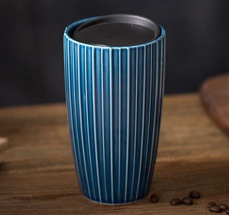 Blue Double Wall Mug W/ cover 12OZ