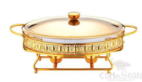 Glass Chafing Dish Gold  Oval 2L alcohol stove