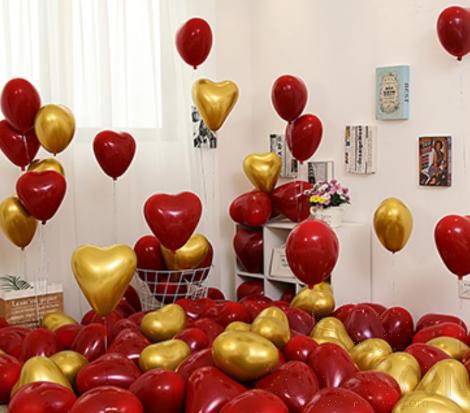 Love shape balloon 10 pcs set golden and red color