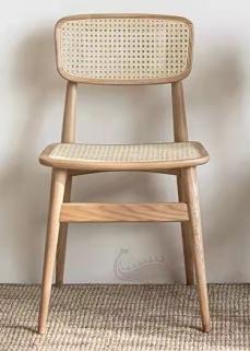 Chair，Ash Wood + Natural Bamboo And Rattan Seat Cushion，520*490*790mm