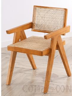 Chair，Ash Wood + Natural Bamboo And Rattan Seat Cushion，510*530*787mm