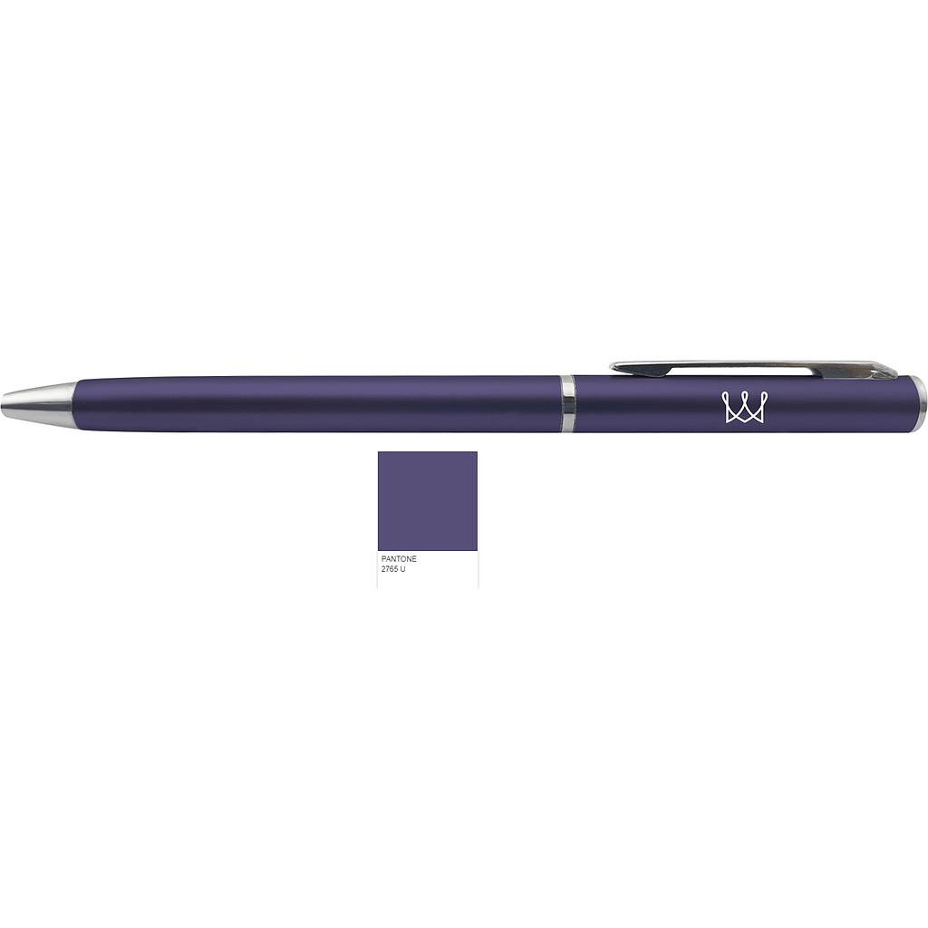 Customized plastic ballpoint pen, Purple body, White logo，12.9*0.72cm