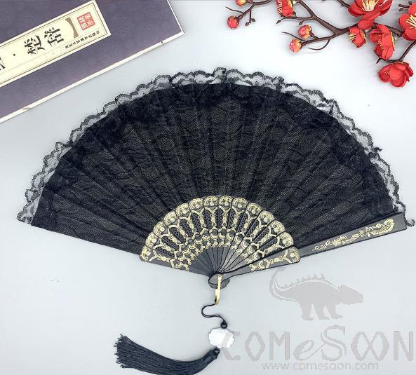 Black lace folding fan, D42CM