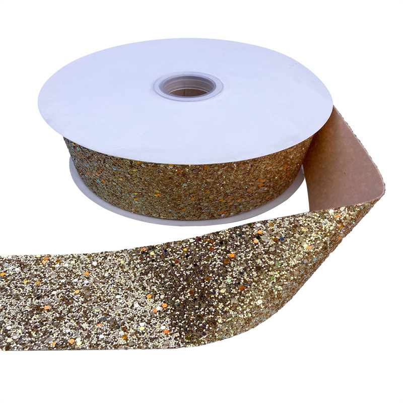 Gold  Glitter Ribbon,Leather,Gold,75MM(W)