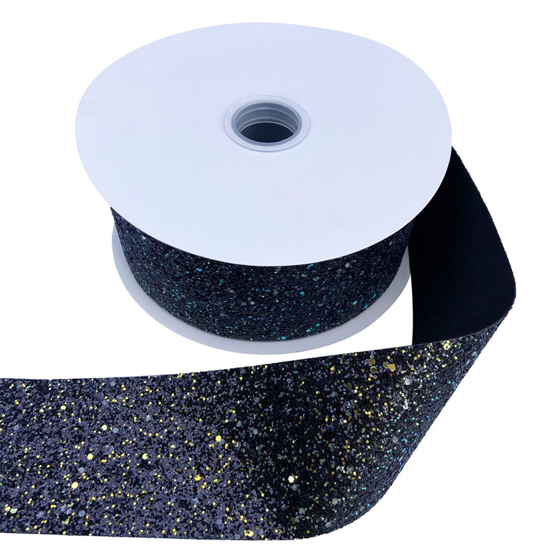 Black Glitter Ribbon,Leather,Black,75MM(W)