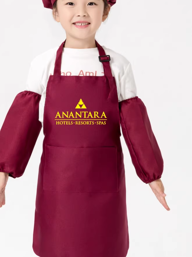 Kids Aprons with Ritz Kids Logo，Polyester，Wine Red，60CM