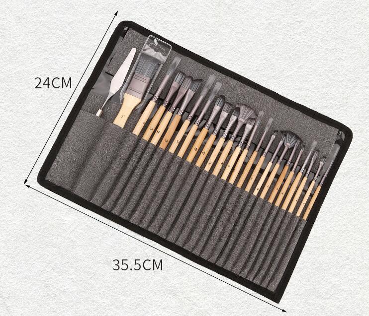 Artist Brush Set，Nylon Wool + Aluminum Tube + Wooden Pole，35.5*24CM