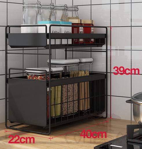 Shelf， Black， Two Layers， Small， Wire， L40*W22*H39cm