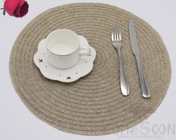 Food Grade Pe Beige Mixed Color With Golden Shiny Silk Pe Webbing Placemat