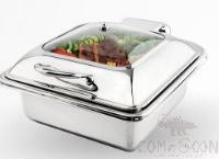 Genoa Range Induction Chafer, rectangular, Glass Lid &amp; S.S. Foodpan, 5.5Ltr, Chrome-Plated Handle