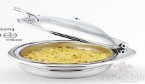 Genoa Range Induction Chafer, Round, dia. 36cm, Glass Lid &amp; S.S. Foodpan, 6.8Ltr, Chrome-Plated Handle